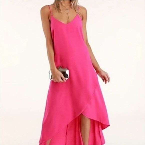 LULU'S SWEET SURPRISE PINK HIGH LOW MAXI DRESS WITH ADJUSTABLE STRAPS SIZE M - Picture 2 of 12